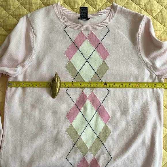 Vintage Izod Argyle Cotton Pullover Crewneck Preppy Light Pink Sweater Size L - Picture 5 of 6
